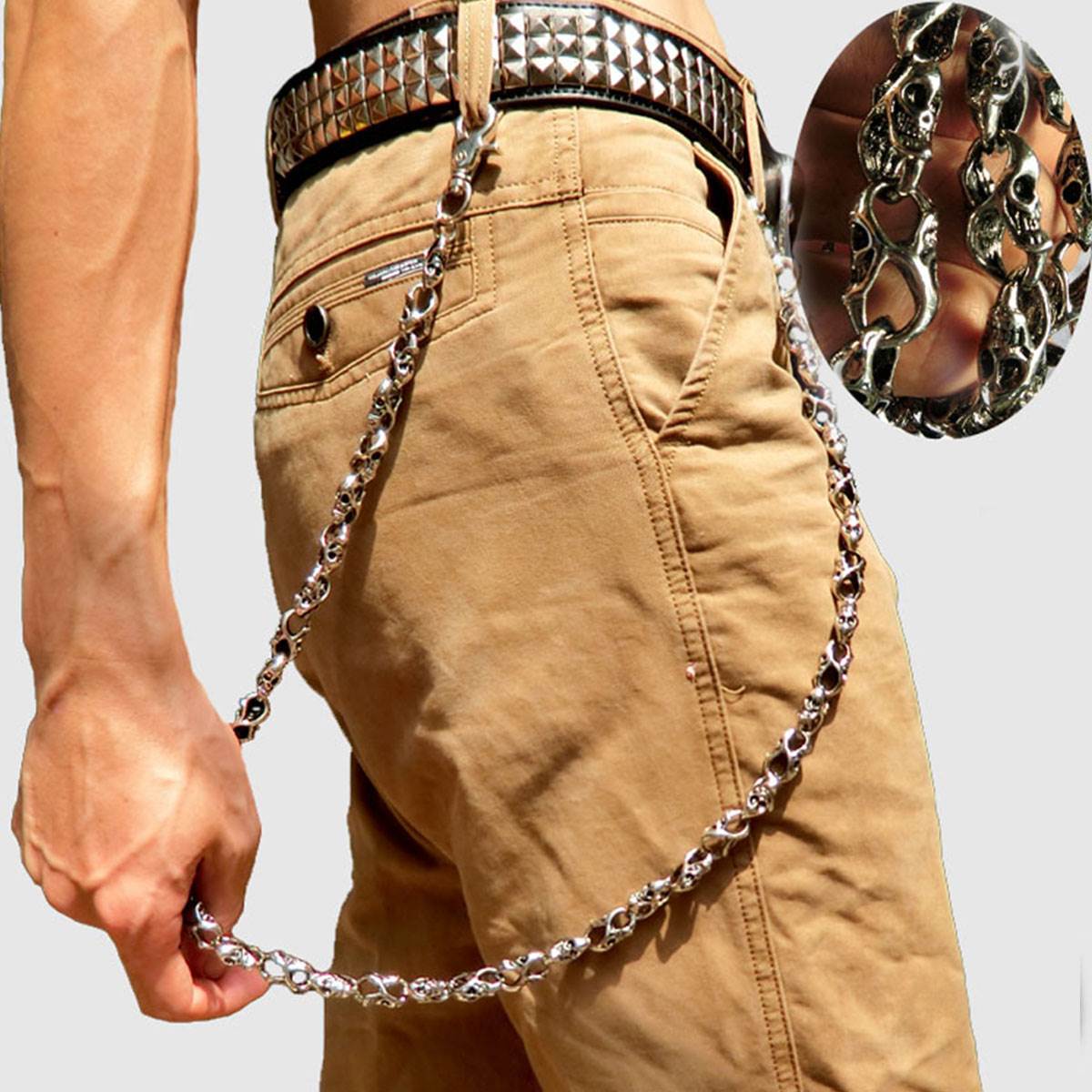 2023 new metal punk style chain belt men's pants chain hundred