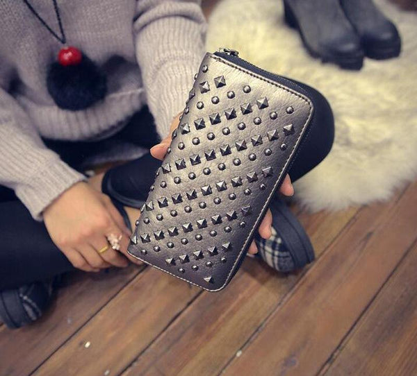 Metal Spiked Leather Purse